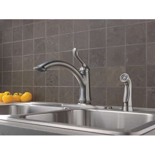  DELTA FAUCET Delta Faucet Linden Single-Handle Kitchen Sink Faucet with Side Sprayer in Matching Finish, Arctic Stainless 4453-AR-DST