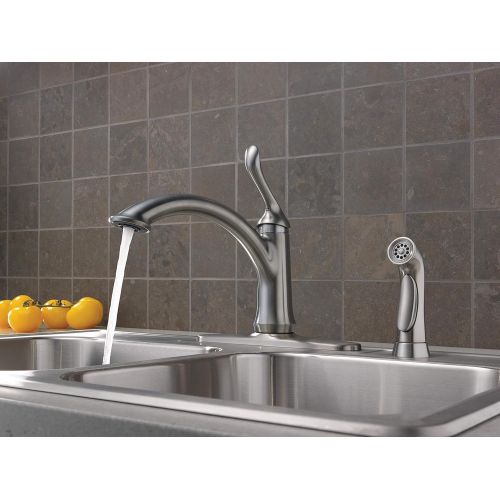  DELTA FAUCET Delta Faucet Linden Single-Handle Kitchen Sink Faucet with Side Sprayer in Matching Finish, Arctic Stainless 4453-AR-DST