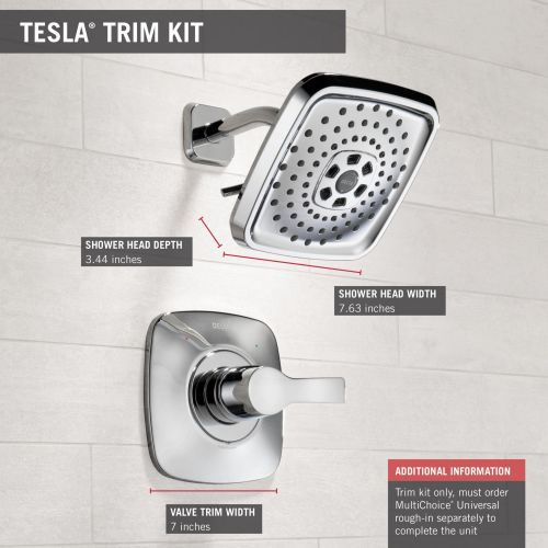  Delta Faucet Tesla 14 Series Single-Function Shower Trim Kit with Three-Spray Touch-Clean H2Okinetic Shower Head, Stainless T14252-SS (Valve Not Included)