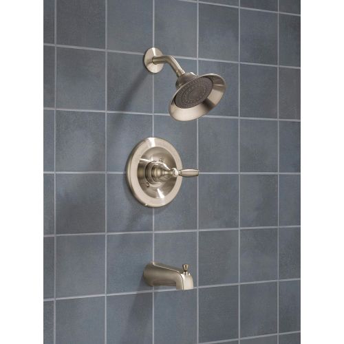  DELTA FAUCET Peerless Single-Handle Tub and Shower Faucet Trim Kit with Single-Spray Touch-Clean Shower Head, Brushed Nickel P188775-BN (Valve Included)