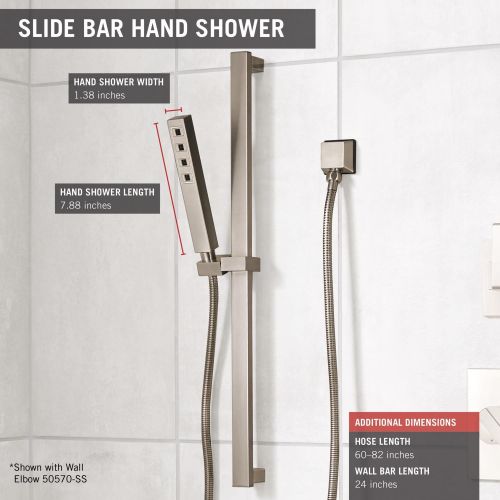  DELTA FAUCET Delta Faucet Single-Spray H2Okinetic Slide Bar Hand Held Shower with Hose, Stainless 51567-SS