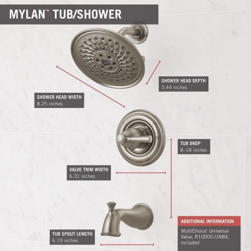  Delta Faucet Mylan Single-Function Tub and Shower Trim Kit with 3-Spray H2Okinetic Shower Head, Venetian Bronze 144777-RB (Valve Included)