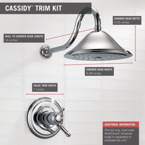  Delta Faucet Cassidy 17T Series Dual-Function Shower Trim Kit with Single-Spray Touch-Clean Shower Head, Chrome T17T297 (Valve Not Included)