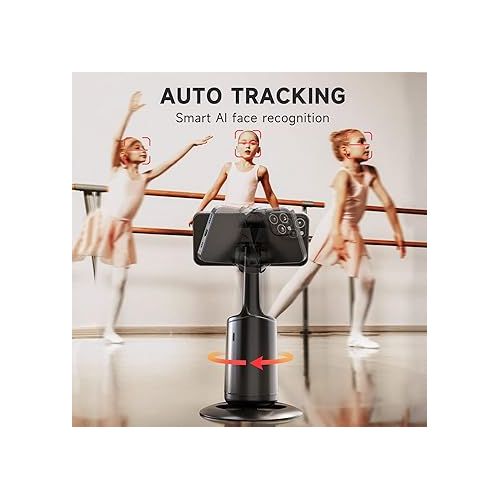  Auto Face Tracking Tripod - 360° Rotation Auto Tracking Phone Holder, No App, Phone Camera Mount with Remote and Gesture Control, Rechargeable Smart Shooting Holder for Video Recording, Tiktok