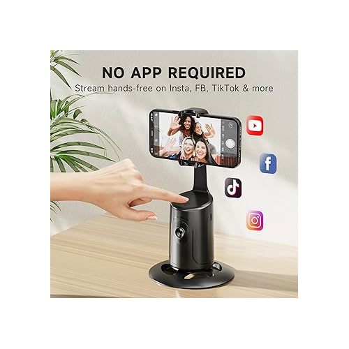  Auto Face Tracking Tripod - 360° Rotation Auto Tracking Phone Holder, No App, Phone Camera Mount with Remote and Gesture Control, Rechargeable Smart Shooting Holder for Video Recording, Tiktok