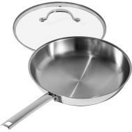 DELUXE Stainless Steel Pan, 11 Inches Oil Gather Pro Skillet with Lid and 3-ply Heavy Bottom, PFOA Free Frying Pot with Stay-cool Handle Cooking In All Induction Gas Stove Oven Dishwasher Safe