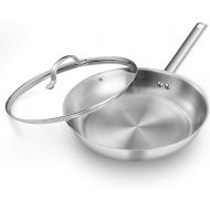 Stainless Steel Pan, 11 Inches Oil Gather Pro Skillet with Lid and 3-ply Heavy Bottom, PFOA Free Frying Pot with Stay-cool Handle Cooking In All Induction Gas Stove Oven Dishwasher Safe
