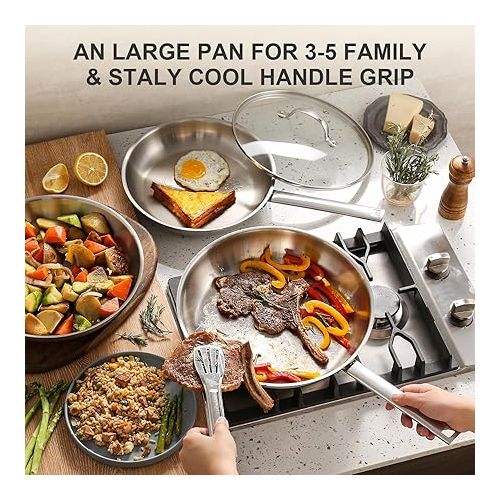  DELUXE Stainless Steel Frying Pan Set 4-Pieces, 10