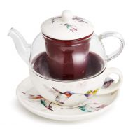 DEMDACO Hummingbird Watercolor On White 14 ounce Ceramic Stoneware Tea Pot Set