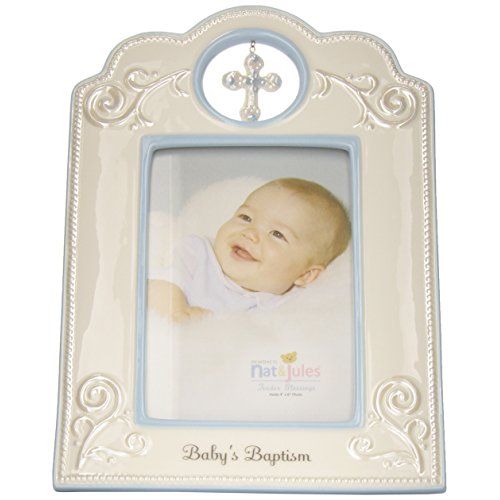  [아마존베스트]DEMDACO Blue Babys Baptism 6.75 x 9.75 Porcelain Picture Frame