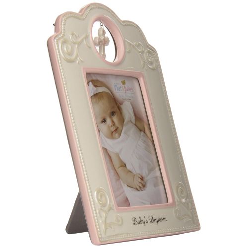  DEMDACO Babys Baptism 6.75 x 9.75 Inch Porcelain Picture Frame, Pink