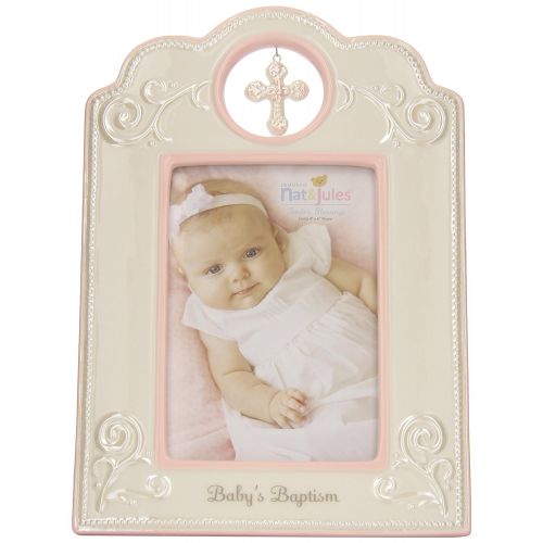  DEMDACO Babys Baptism 6.75 x 9.75 Inch Porcelain Picture Frame, Pink
