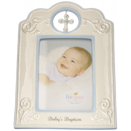  DEMDACO Blue Babys Baptism 6.75 x 9.75 Porcelain Picture Frame