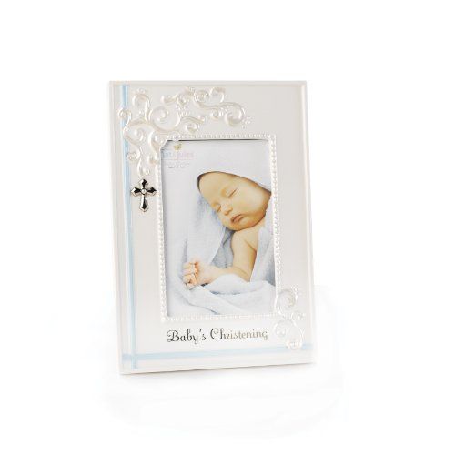  DEMDACO Blue Babys Christening 9.75 x 9.5 Porcelain Picture Frame