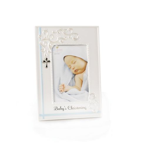  DEMDACO Blue Babys Christening 9.75 x 9.5 Porcelain Picture Frame