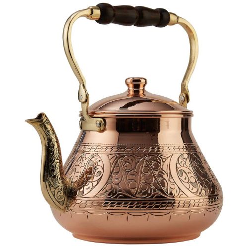  DEMMEX 2019 Heavy Gauge 1mm Thick Natural Handmade Turkish Copper Engraved Tea Pot Kettle Stovetop Teapot, LARGE 3.1 Qt - 2.75lb (Engraved Copper)