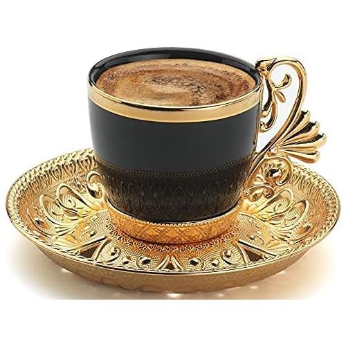  [아마존베스트](Set of 6) Demmex Turkish Greek Arabic Coffee Espresso Demitasse Cup Saucer Spoon Set, Black Cups (Gold)