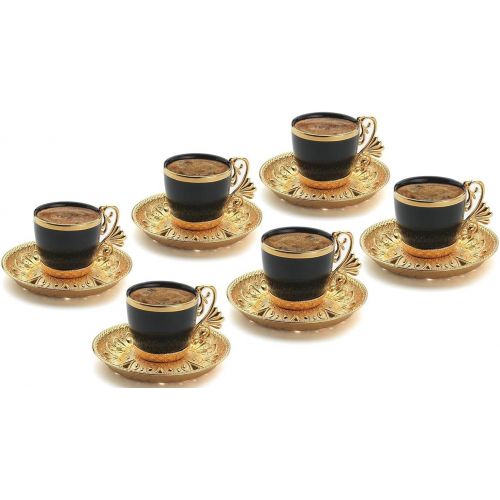  [아마존베스트](Set of 6) Demmex Turkish Greek Arabic Coffee Espresso Demitasse Cup Saucer Spoon Set, Black Cups (Gold)