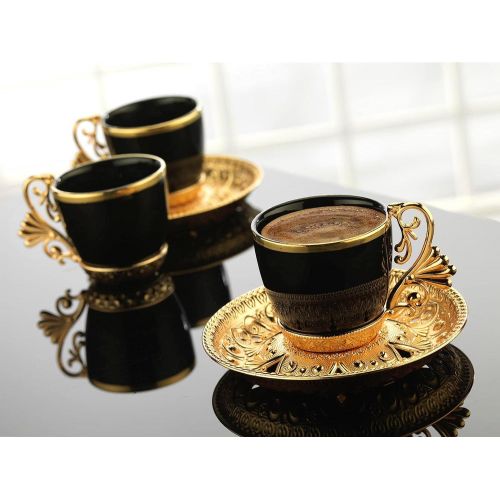  [아마존베스트](Set of 6) Demmex Turkish Greek Arabic Coffee Espresso Demitasse Cup Saucer Spoon Set, Black Cups (Gold)