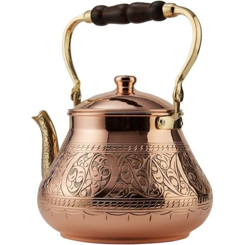  DEMMEX Handmade Heavy Gauge 1mm Thick Natural Turkish Copper Engraved Tea Pot Kettle Stovetop Teapot, LARGE 3.1 Qt 2.75lb (Engraved Copper)