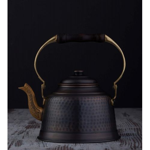  DEMMEX Heavy Gauge 1mm Thick Hammered Copper Tea Pot Kettle Stovetop Teapot (Antiqued Copper)