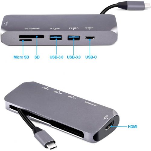  DEPZOL USB C Hub, Type C Adapter 8-in-1 Dock to HDMI 4K, Gigabit Ethernet RJ45, PD Power Delivery, 3 USB 3.0 Ports and TF SD Card Readers for MacBook Pro 201820172016 and More US