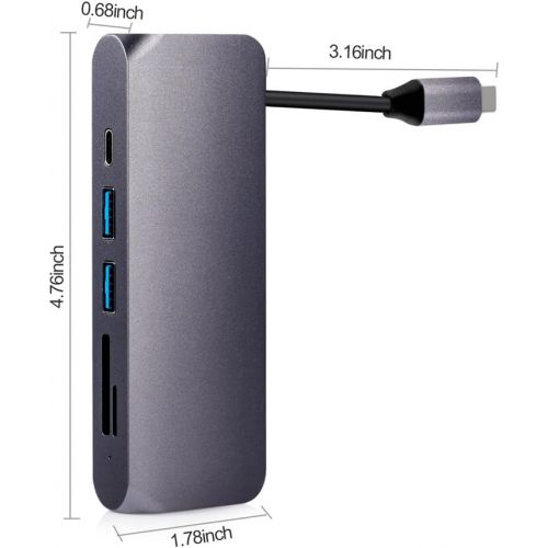  DEPZOL USB C Hub, Type C Adapter 8-in-1 Dock to HDMI 4K, Gigabit Ethernet RJ45, PD Power Delivery, 3 USB 3.0 Ports and TF SD Card Readers for MacBook Pro 201820172016 and More US