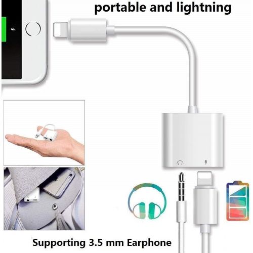  2 Pack Lightning to 3.5mm Headphones Jack Adapter for iPhone, Apple MFi Certified DESOFICON 2 in 1 Charger and Aux Audio Splitter Adapter for iPhone 7 7P 8 8P 13 12 12Pro 11 X XR X