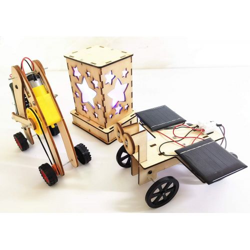  [아마존베스트]DIY Science Kits for Kids, 3 STEM Educational Building Projects Craft Kit, Solar Circuits Car and Fairy Nightlight Lantern and Machine Caterpillar