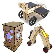 DEUXPER DIY Science Kits for Kids - 3 STEM Educational Building Projects Craft Kit - Solar Circuits Car and Fairy Nightlight Lantern and Machine Caterpillar