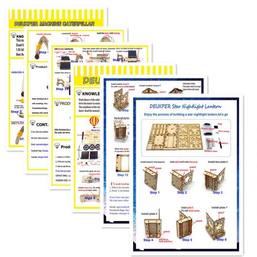  DEUXPER DIY Science Kits for Kids - 3 STEM Educational Building Projects Craft Kit - Solar Circuits Car and Fairy Nightlight Lantern and Machine Caterpillar