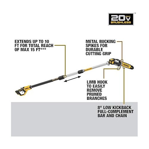  DEWALT 20V MAX* XR Pole Saw, 15-Foot Reach (DCPS620M1)