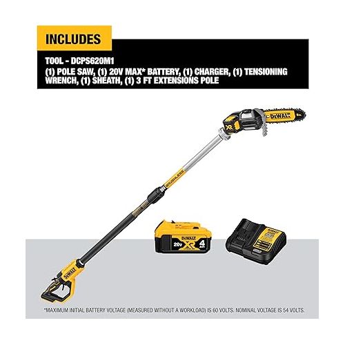  DEWALT 20V MAX* XR Pole Saw, 15-Foot Reach (DCPS620M1)