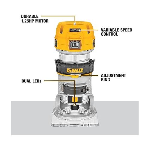  DEWALT Router, Fixed Base, 1-1/4 HP, 11-Amp, Variable Speed Trigger, Corded (DWP611)