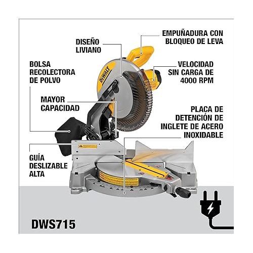  DEWALT 12-Inch Miter Saw, 15-Amp, Single Bevel, Compound (DWS715)