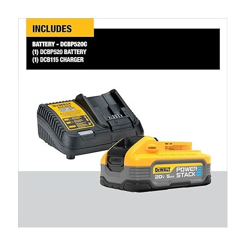  DEWALT Powerstack 20V MAX Battery Starter Kit, Rechargeable, 5Ah, Lithium Ion (DCBP520C)