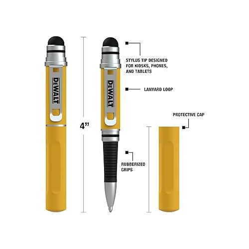  DEWALT 3-in-1 Stylus Pen, Pocket-Sized Stylus Pen, Ballpoint EDC Pen with Stylus Tip, Ink Cartridges Included, Gifts for Dad