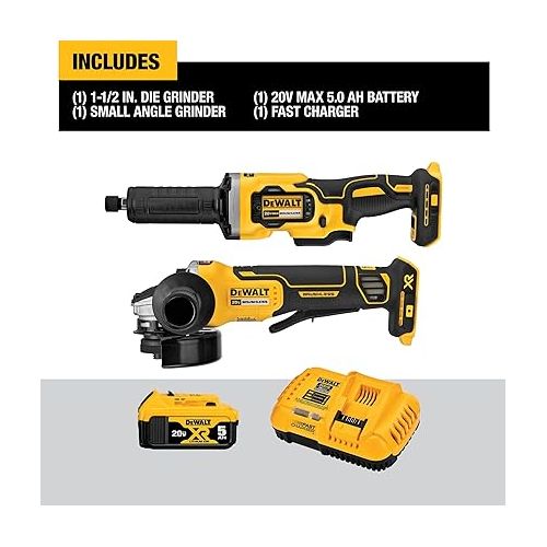  DEWALT 20V MAX Angle Grinder and Die Grinder, Cordless 2-Tool Set with Battery and Charger (DCK203P1)