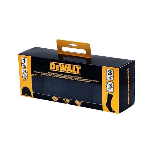  DeWALT 3 Pair Everyday Cotton Blend Work Crew Socks and Fleece Hat Set,10-13