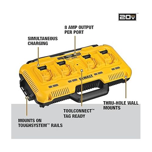  DEWALT 20V MAX* Charger, 4-Port, Rapid Charge (DCB104) , Black/Yellow