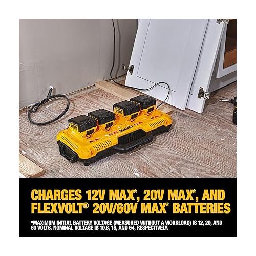  DEWALT 20V MAX* Charger, 4-Port, Rapid Charge (DCB104) , Black/Yellow