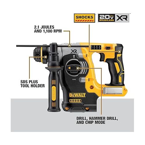  DEWALT 20V MAX SDS Rotary Hammer Drill, Cordless, 3 Application Modes, Bare Tool Only (DCH273B)
