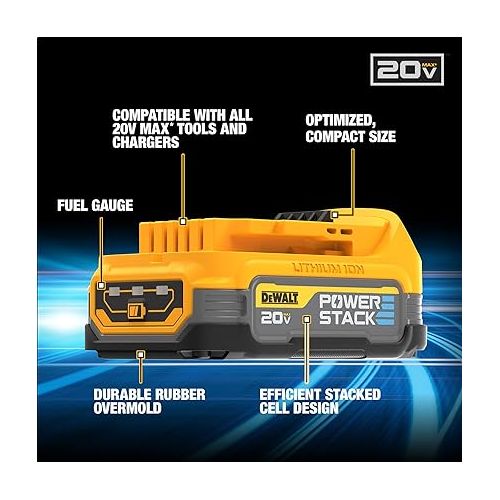  DEWALT 20V MAX POWERSTACK Lithium Ion Battery 2 Pack (DCBP034-2)