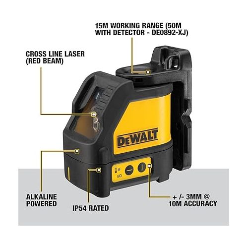  DEWALT Line Laser, Self-Leveling, Cross Line, Red Beam (DW088K)