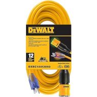 DEWALT 50 Foot 12/3 SJTW Click-to-Lock Lighted Extension Cord - Heavy Duty Outdoor, Waterproof, Weatherproof, Heat & Corrosion Resistant Industrial Strength Light Up Prong Outlet Plug Power Cord