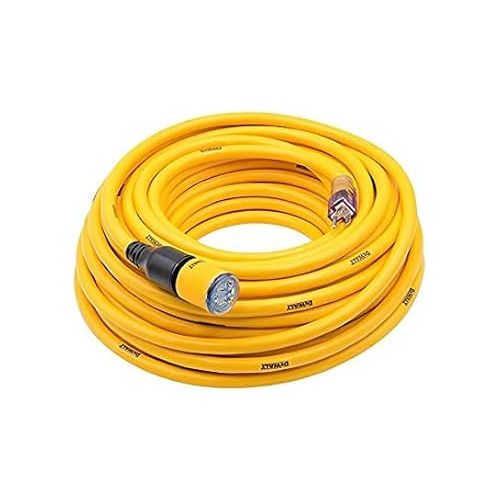  DEWALT 50 Foot 12/3 SJTW Click-to-Lock Lighted Extension Cord - Heavy Duty Outdoor, Waterproof, Weatherproof, Heat & Corrosion Resistant Industrial Strength Light Up Prong Outlet Plug Power Cord