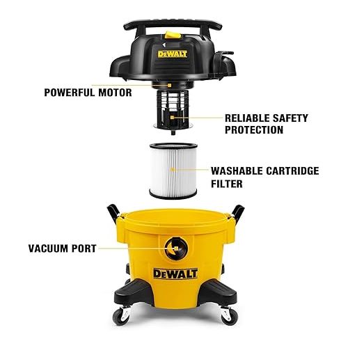  DEWALT DXV06PZ 4 Peak HP Shop Vacuums, 6 gallon Poly Wet/Dry Vac, Heavy-Duty Shop Vacuum with Blower Function Yellow+Black