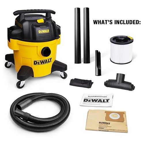  DEWALT DXV06PZ 4 Peak HP Shop Vacuums, 6 gallon Poly Wet/Dry Vac, Heavy-Duty Shop Vacuum with Blower Function Yellow+Black