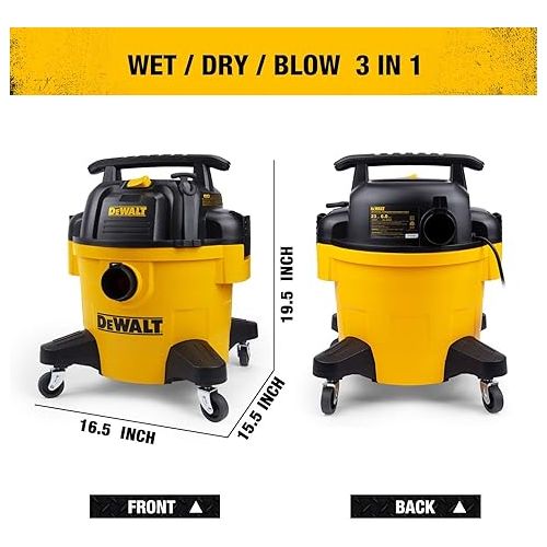  DEWALT DXV06PZ 4 Peak HP Shop Vacuums, 6 gallon Poly Wet/Dry Vac, Heavy-Duty Shop Vacuum with Blower Function Yellow+Black