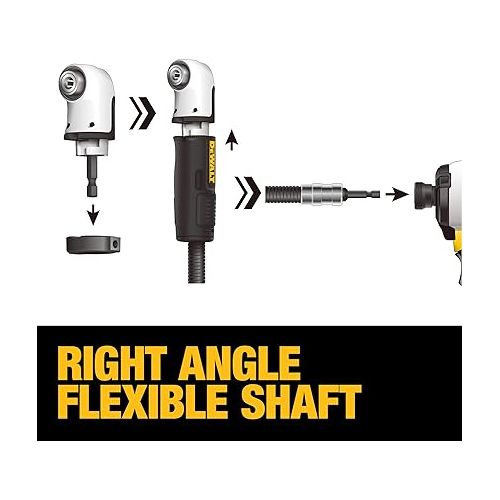  DEWALT Right Angle Drill Adaptor, FlexTorq, 4-in-1 System, Compact, Straight Flexible Shaft, 12-Inch (DWAMRASETFT)